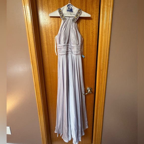 Light Purple Halterneck Formal Dress with Jewelled Neckline - Picture 3 of 12